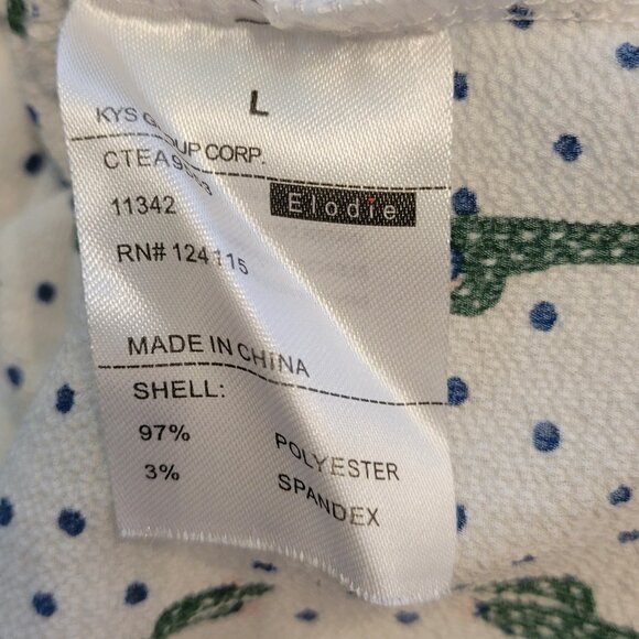 Elodie White Cropped Gathered Front Blue Polka Dot Cactus Pattern Top Size L - Picture 5 of 5